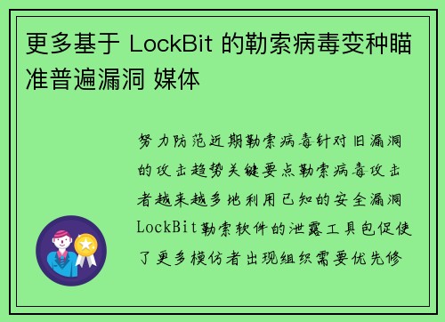 更多基于 LockBit 的勒索病毒变种瞄准普遍漏洞 媒体